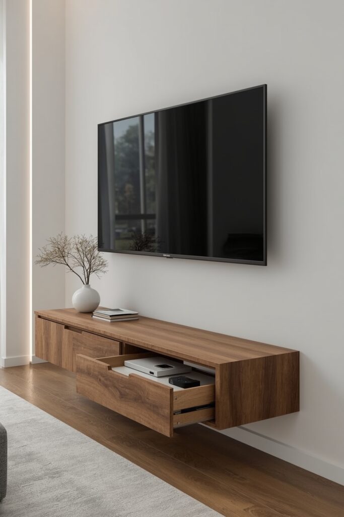 Floating Media Console with Hidden Storage