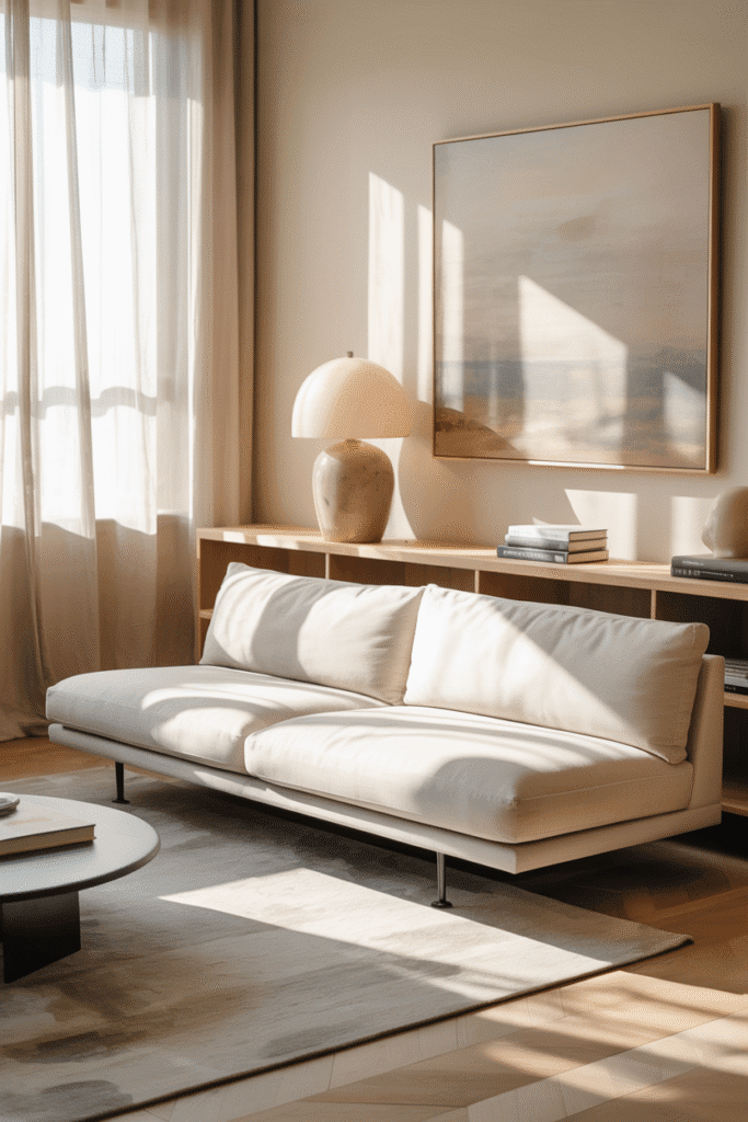 Floating Sofa with Narrow Console Behind