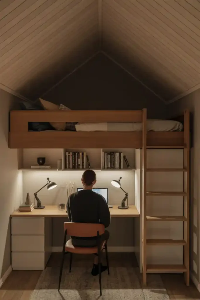 Loft Bed Over Built-In Desk