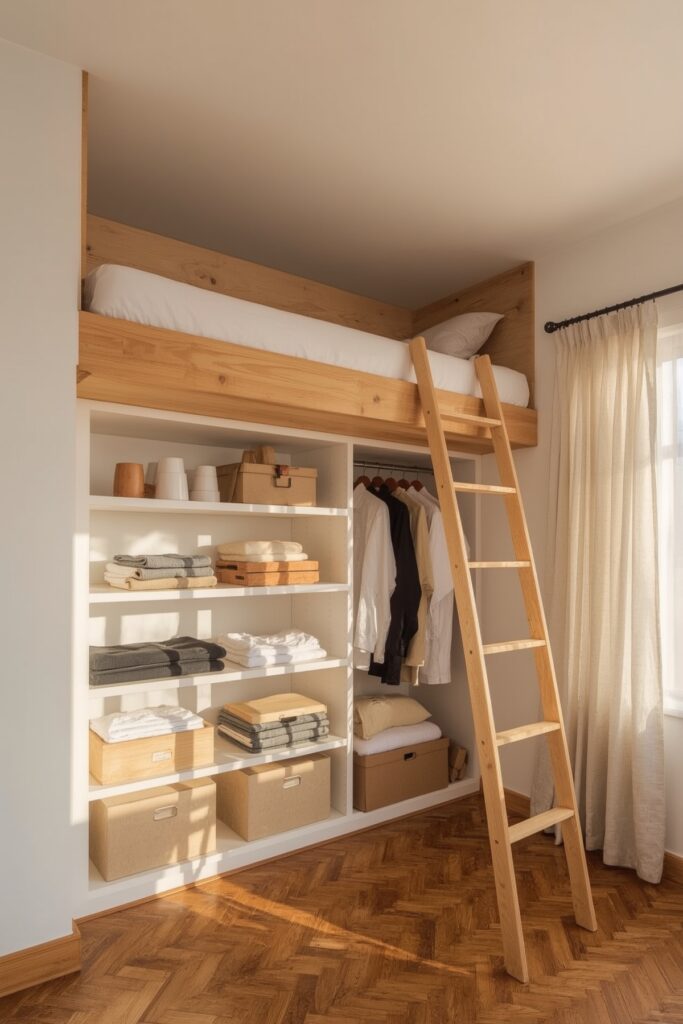 Loft Bed with Built-In Closet Below