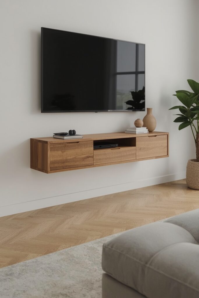 Wall-Mounted TV with Floating Shelf Console