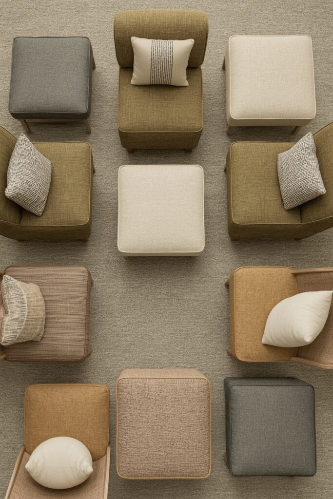 C-Shaped Seating with Modular Ottomans
