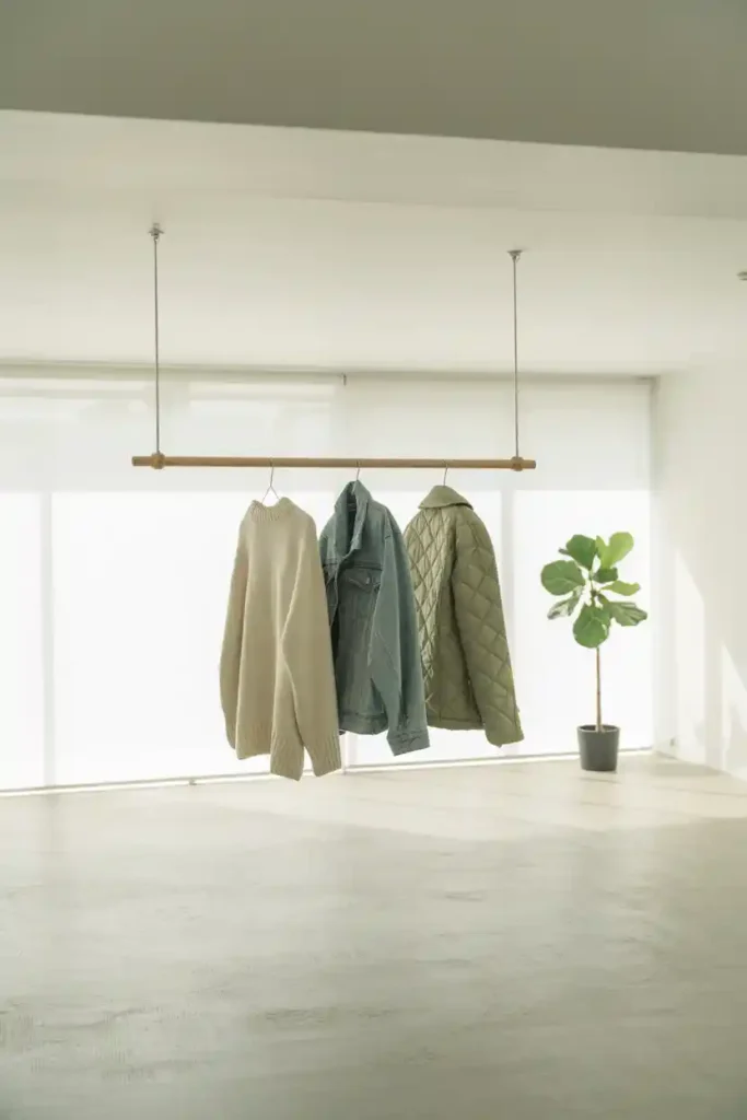 Ceiling-Mounted Hanging Rod for Seasonal Clothes