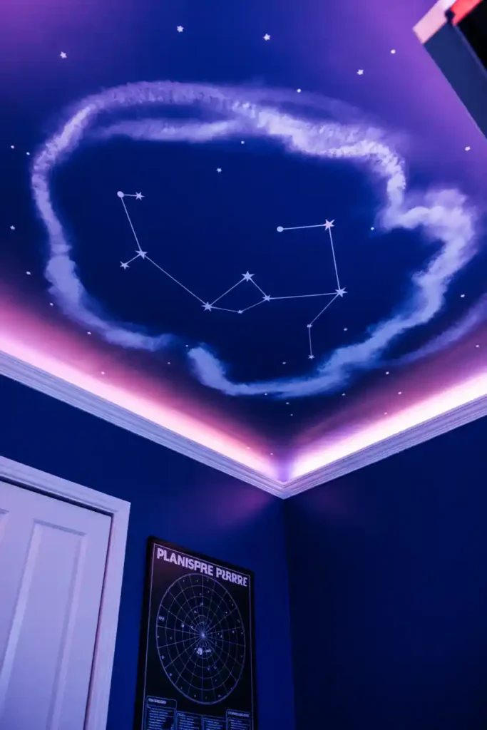 Galaxy-Theme Glow Ceiling Mural