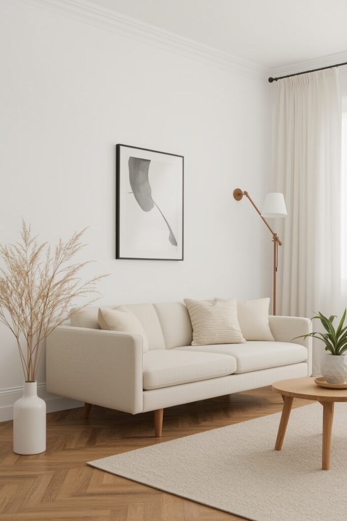 Scandinavian Settee in Soft Neutrals