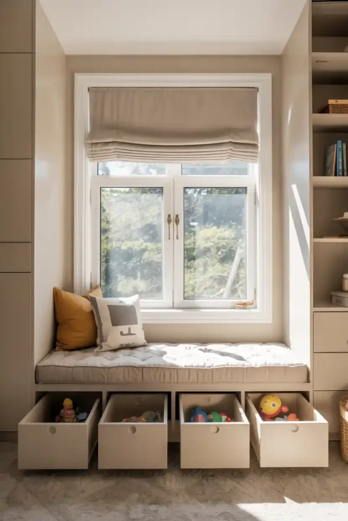 Bench Window Seat with Hidden Toy Bins