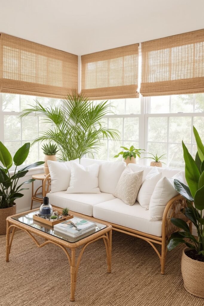 Rattan Frame Sofa with Cushioned Seating