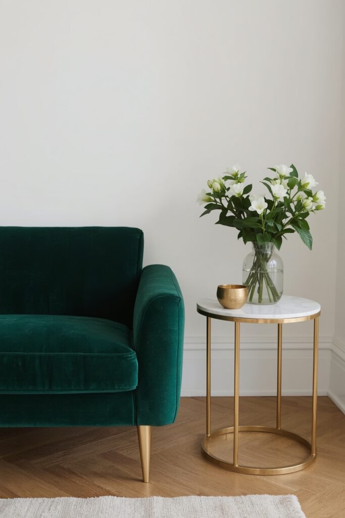 Velvet Loveseat with Slim Gold Legs