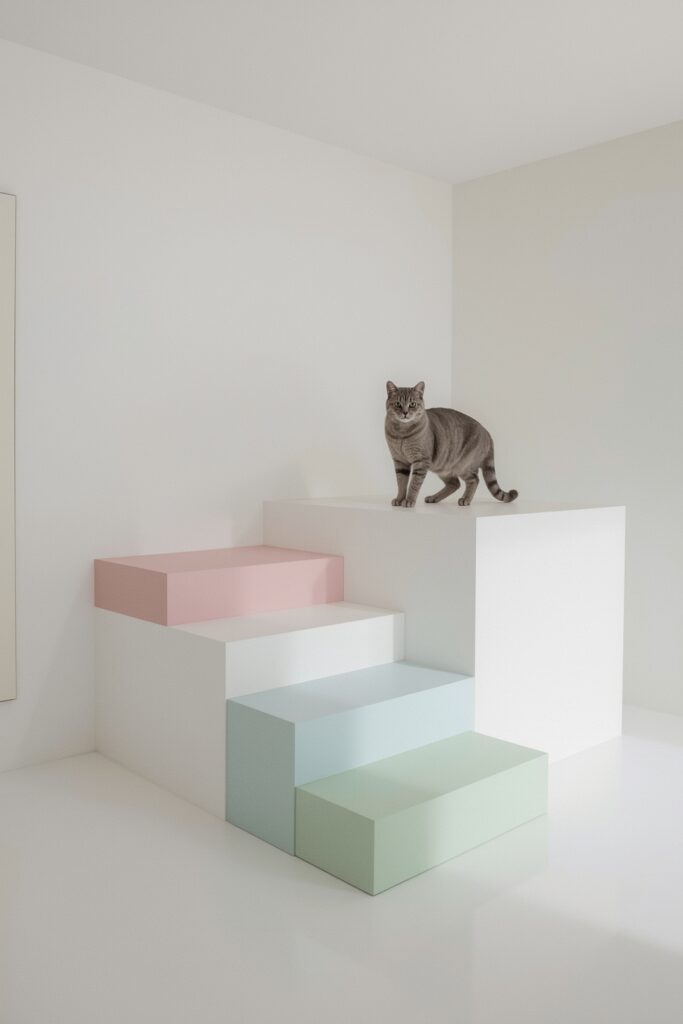 Cat Staircase Wall Art with Painted Steps