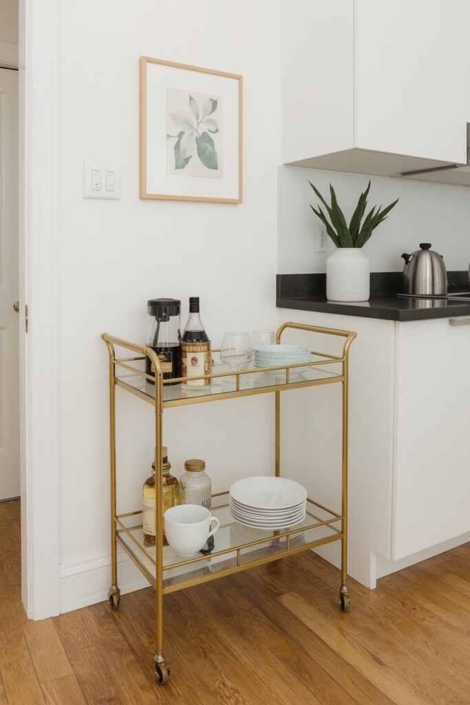 Rolling Bar Cart Used as a Kitchen Island