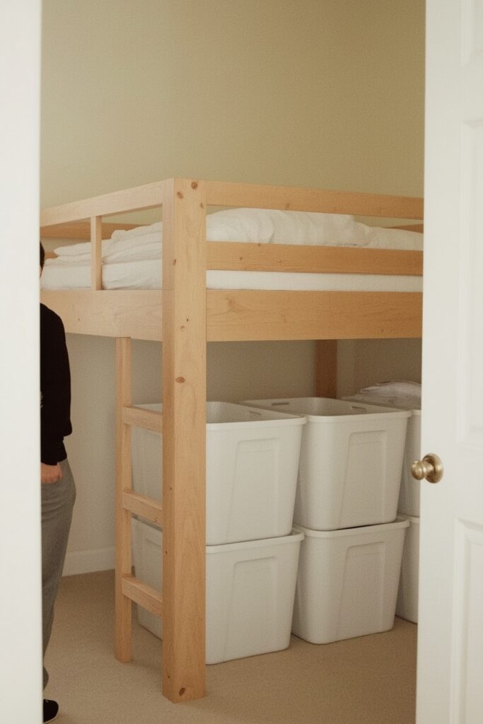 Mid-Height Loft with Rolling Storage Bins