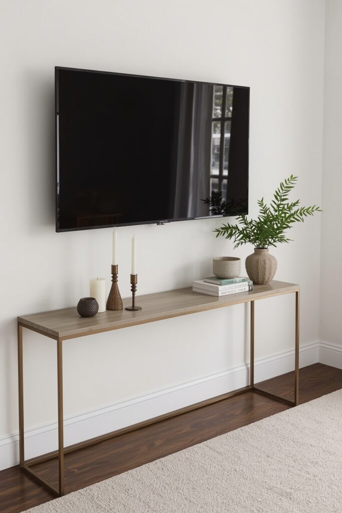 TV Mounted Above Slim Console Table