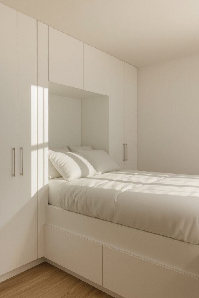 Vertical Fold-Away Bed with Storage Wall