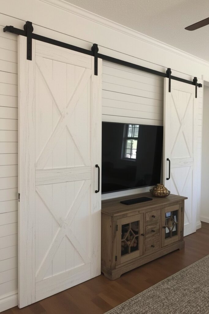 Wall-Mounted Panel with Sliding Barn Doors