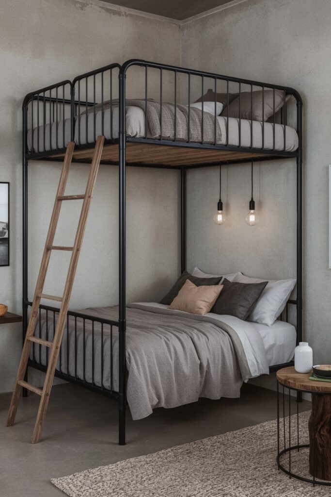 Industrial Pipe Frame Loft with Metal Ladder