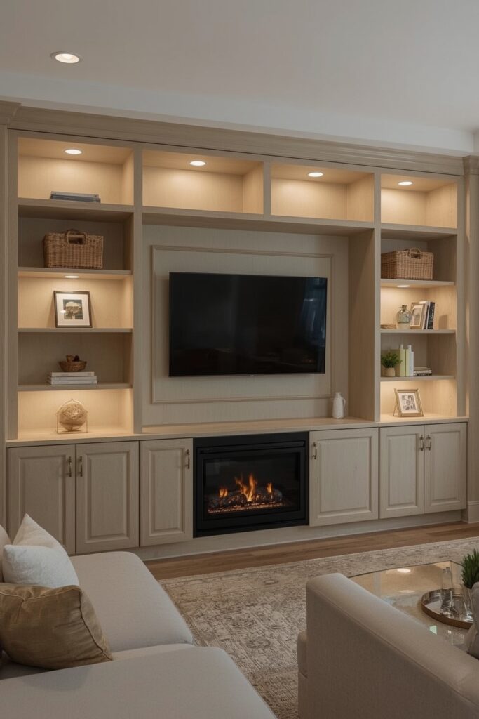 Modular Storage Wall with TV Centered