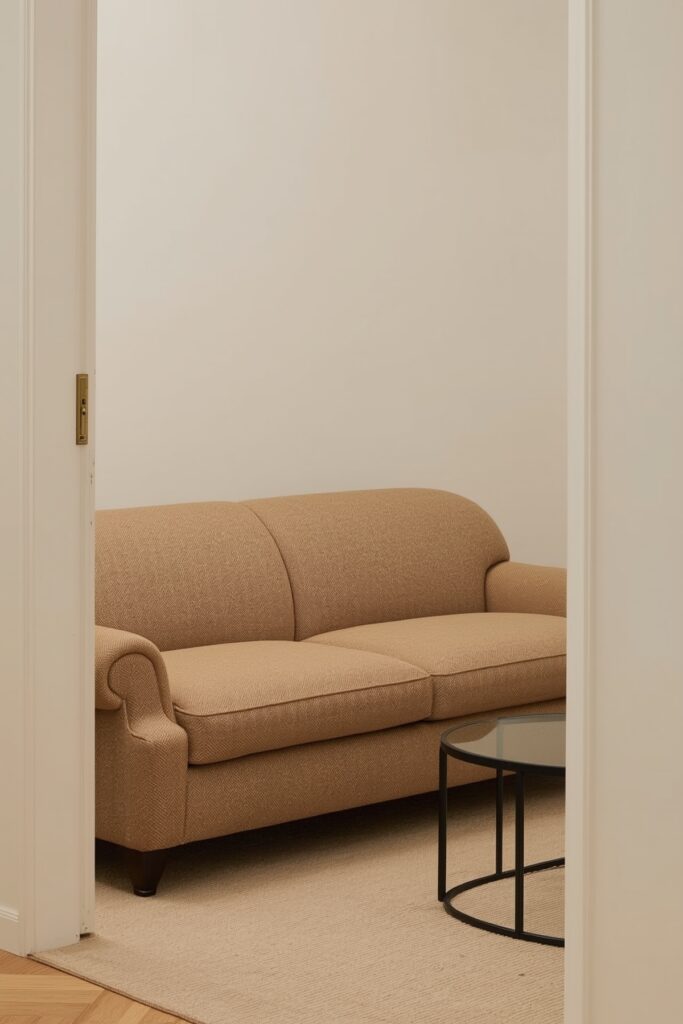 Round Arm Sofa to Soften Tight Spaces
