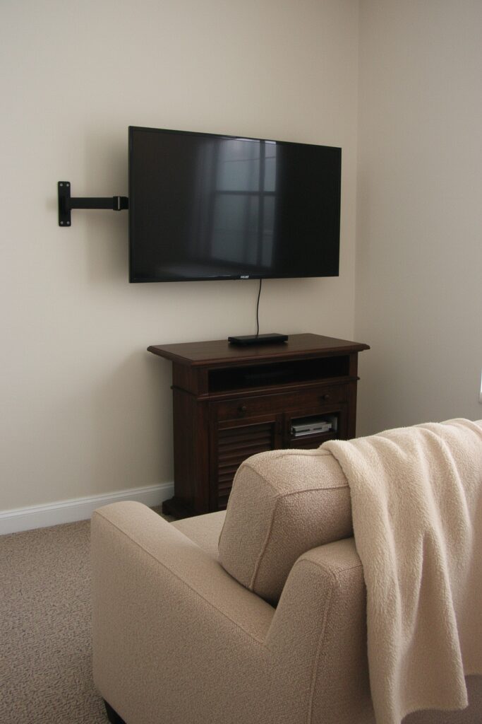 TV Mounted on Swivel Arm for Angled Views