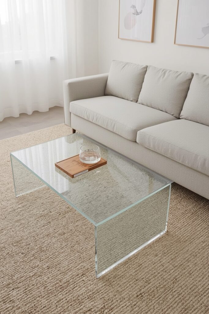 Transparent Acrylic Coffee Table in a Bright Studio