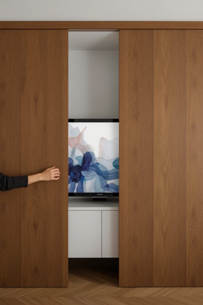 Disguised TV Behind Sliding Art Panels