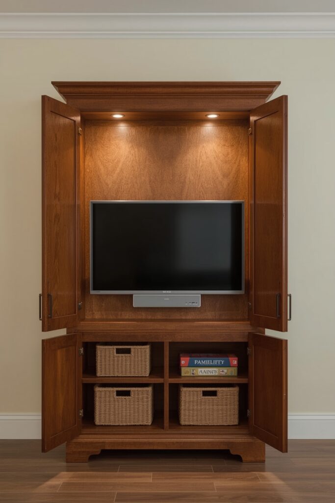 Hideaway Armoire with Screen Compartment