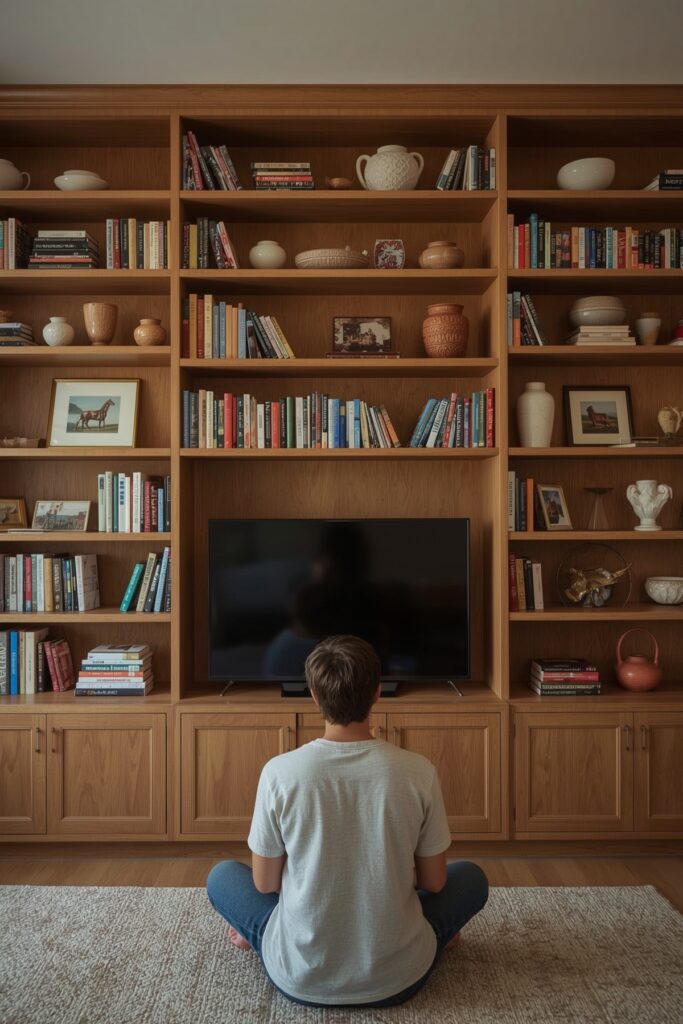 Bookshelves as Backdrop for TV Wall