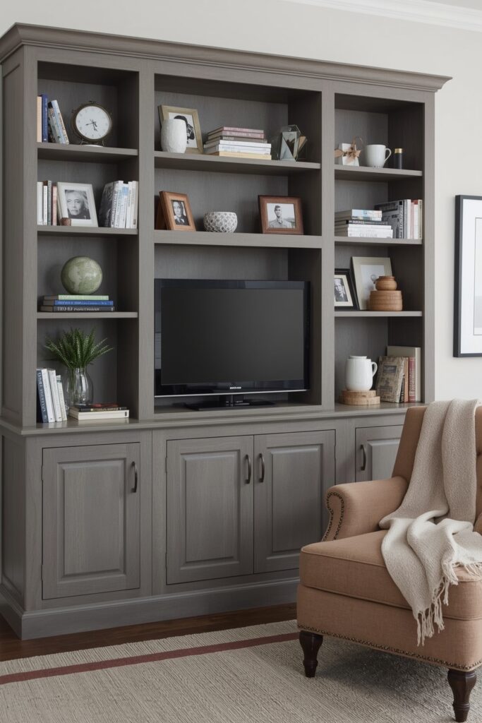 Multi-Tiered Bookcase with Integrated TV Spot