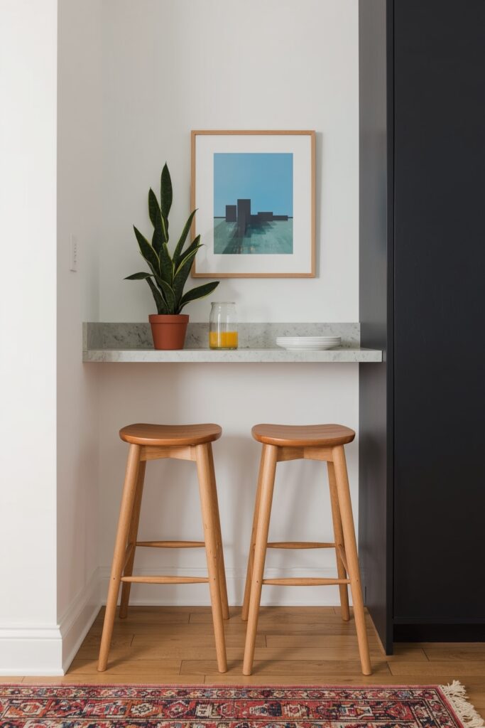 Stackable Stools Tucked Under a Small Bar Counter