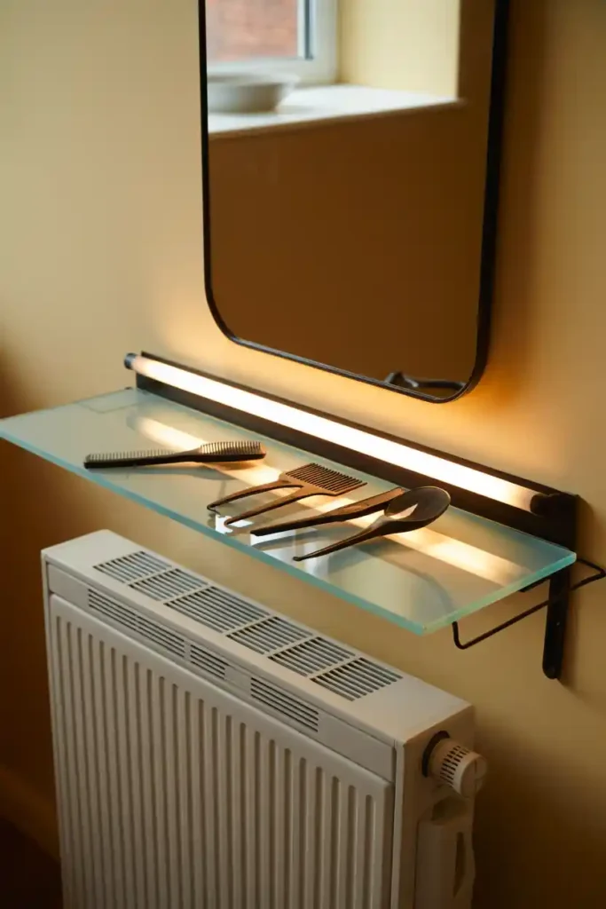 Suspended Glass Shelf Over Heater
