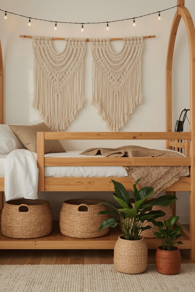 Boho-Style Loft Bed with Macrame Details