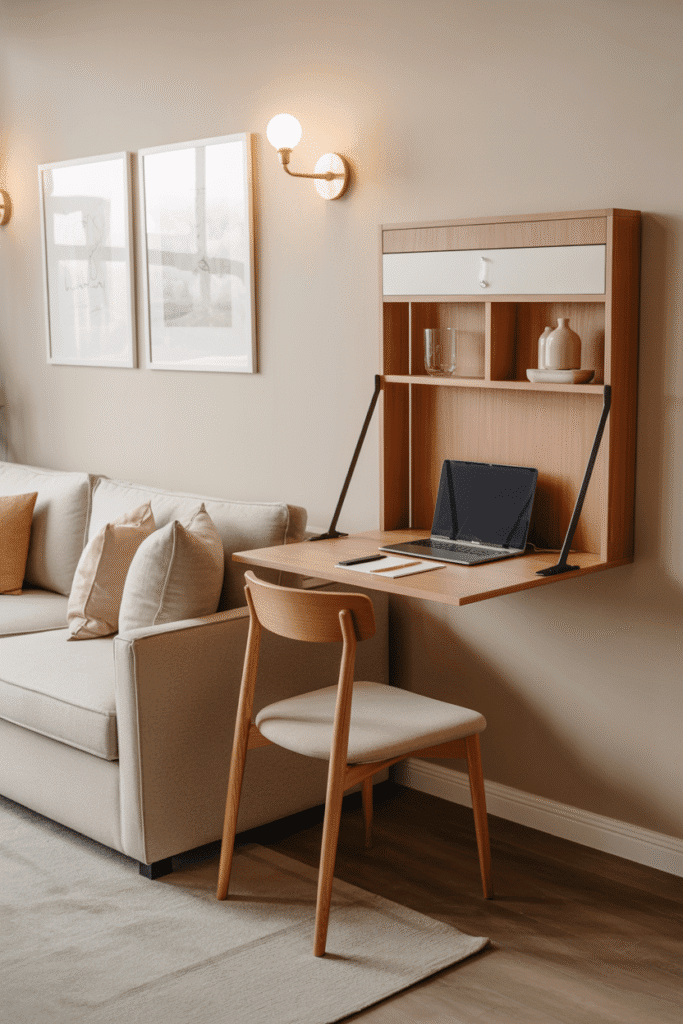 Fold-Down Wall Desk in Living Area
