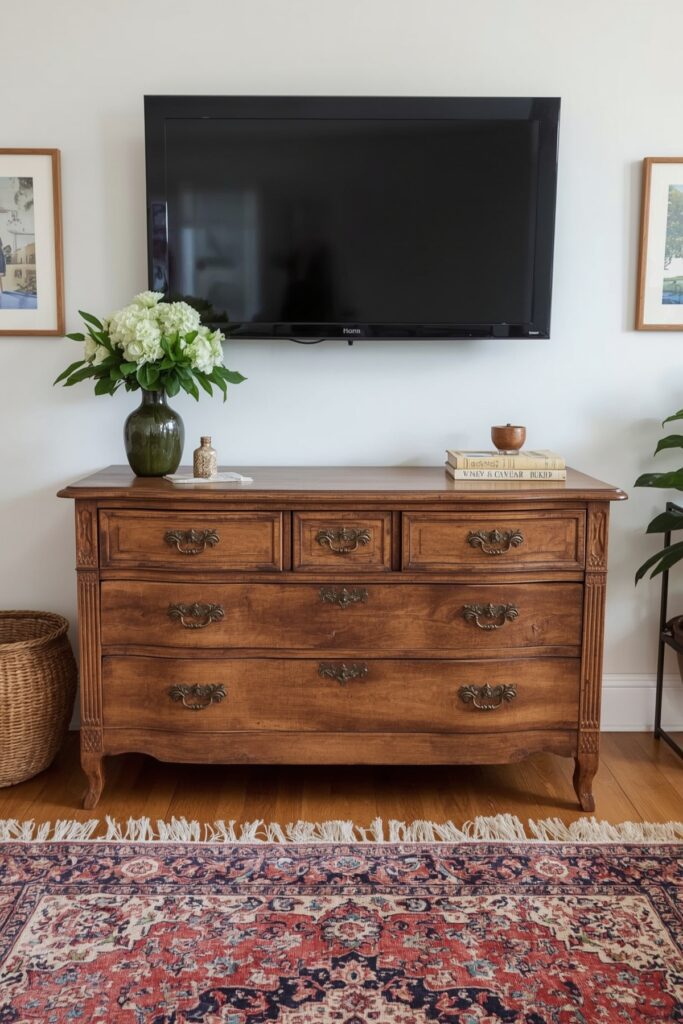 Vintage Dresser Used as TV Stand