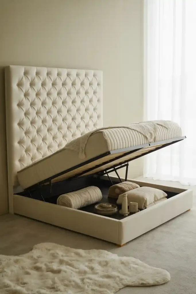Upholstered Wall Panel That Opens for Storage