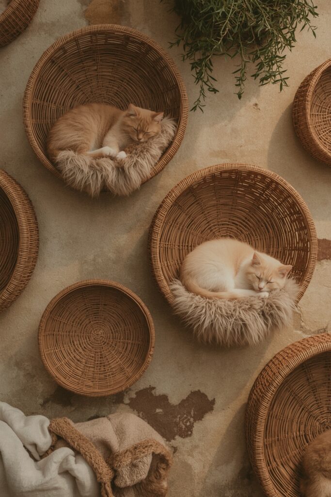 Wall-Mounted Basket Shelves for Cats