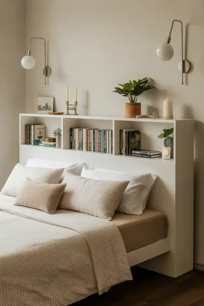 Bed Frame with Built-In Bookshelves