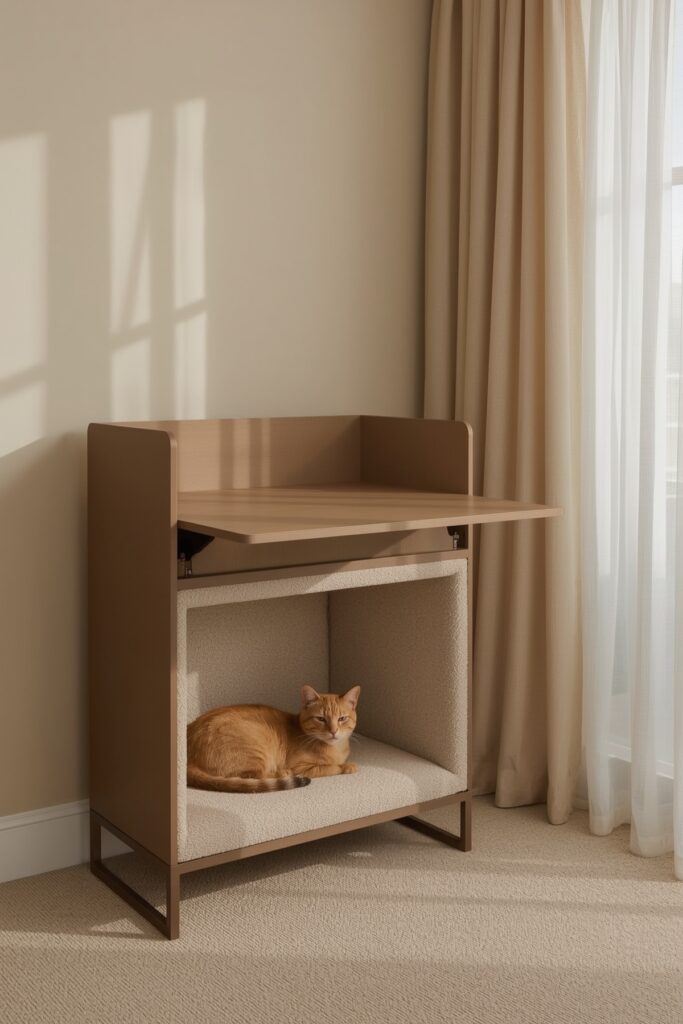 Fold-Out Desk with Hidden Cat Nook