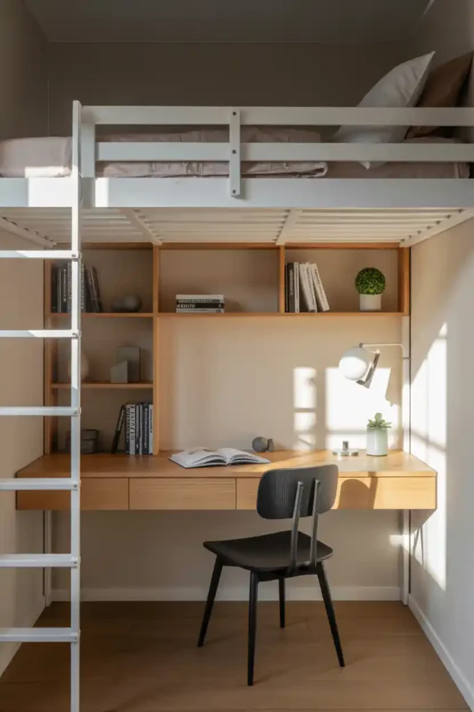 Loft Bed with Built-In Desk Underneath