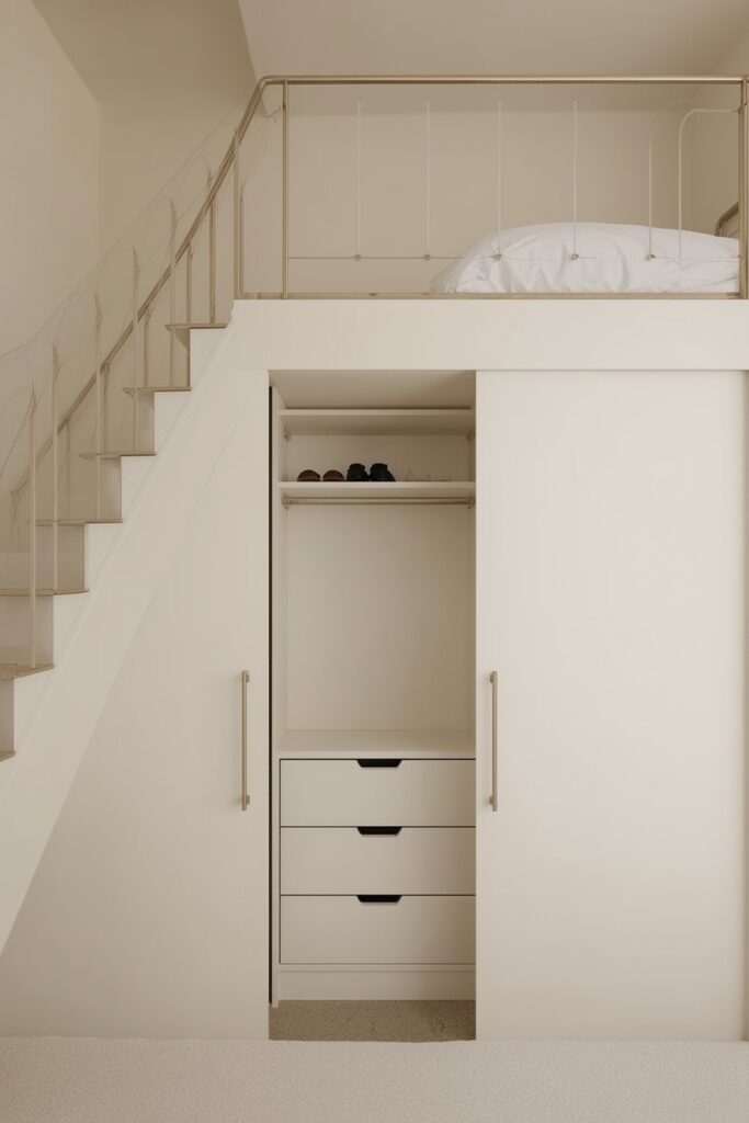 Elevated Bed Over Built-In Wardrobe