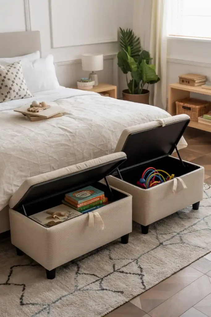 Foldable Fabric Ottomans with Interior Storage