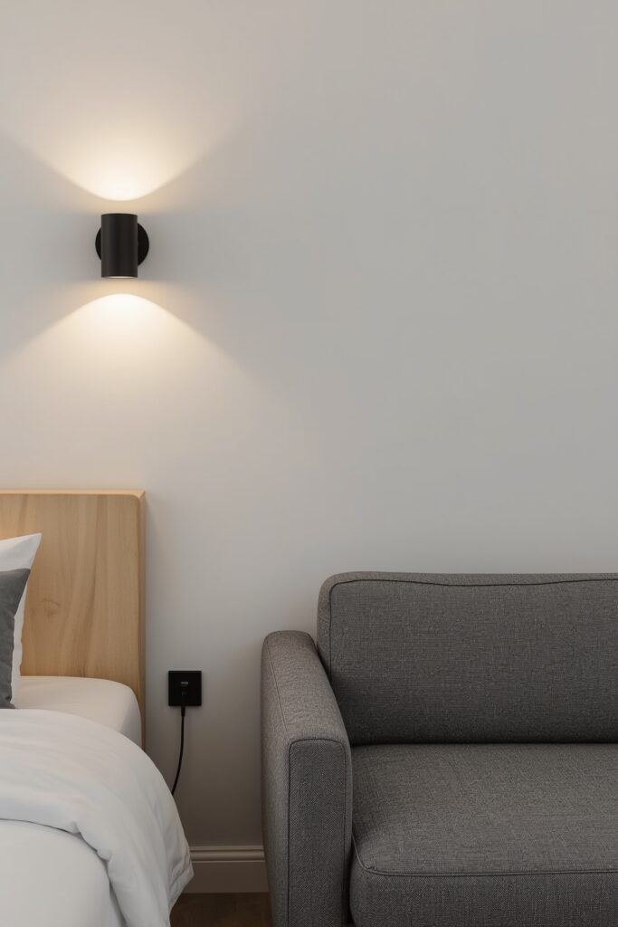 Pendant Lights Mounted on Wall Above Sofa and Bed