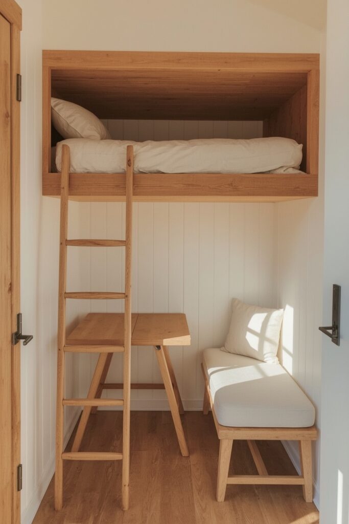 Tiny House Loft with Fold-Up Ladder