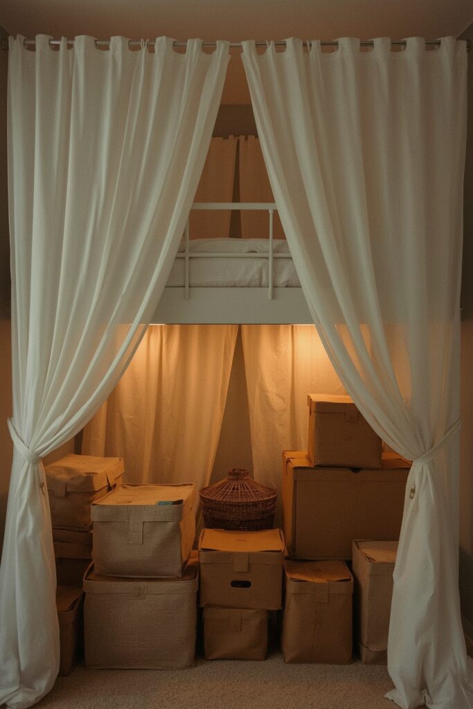 Canopy Loft Bed with Curtain Storage
