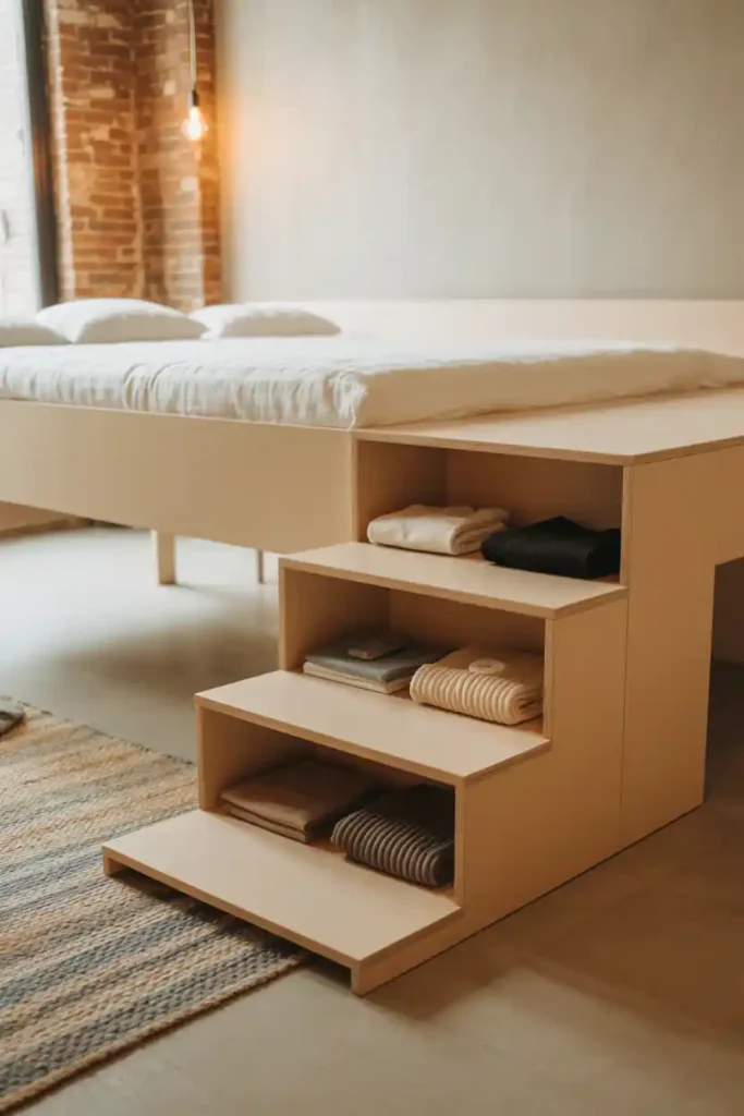 DIY Storage Steps Leading to Loft Bed