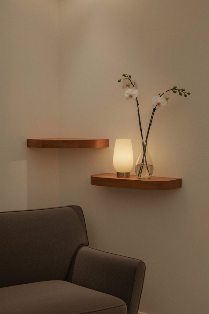 Floating Shelves in Lieu of Side Tables