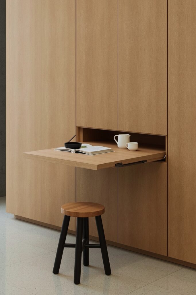 Fold-Out Wall Table in a Minimal Kitchenette