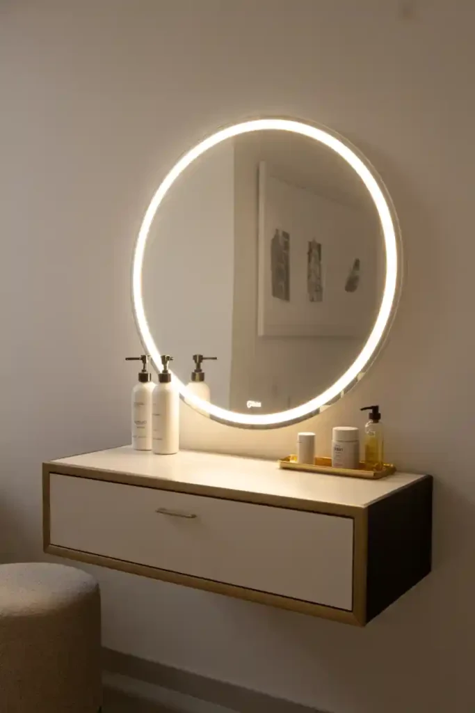 LED Rimmed Mirror with Floating Drawer