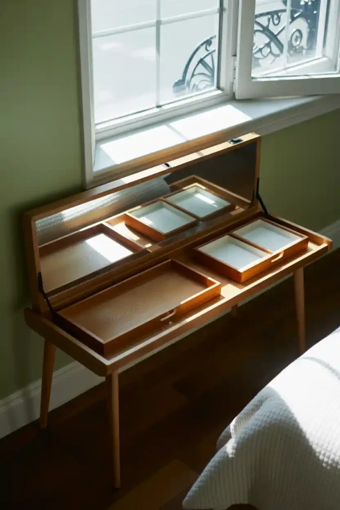 Bed-End Storage Bench With Pop-Up Mirror