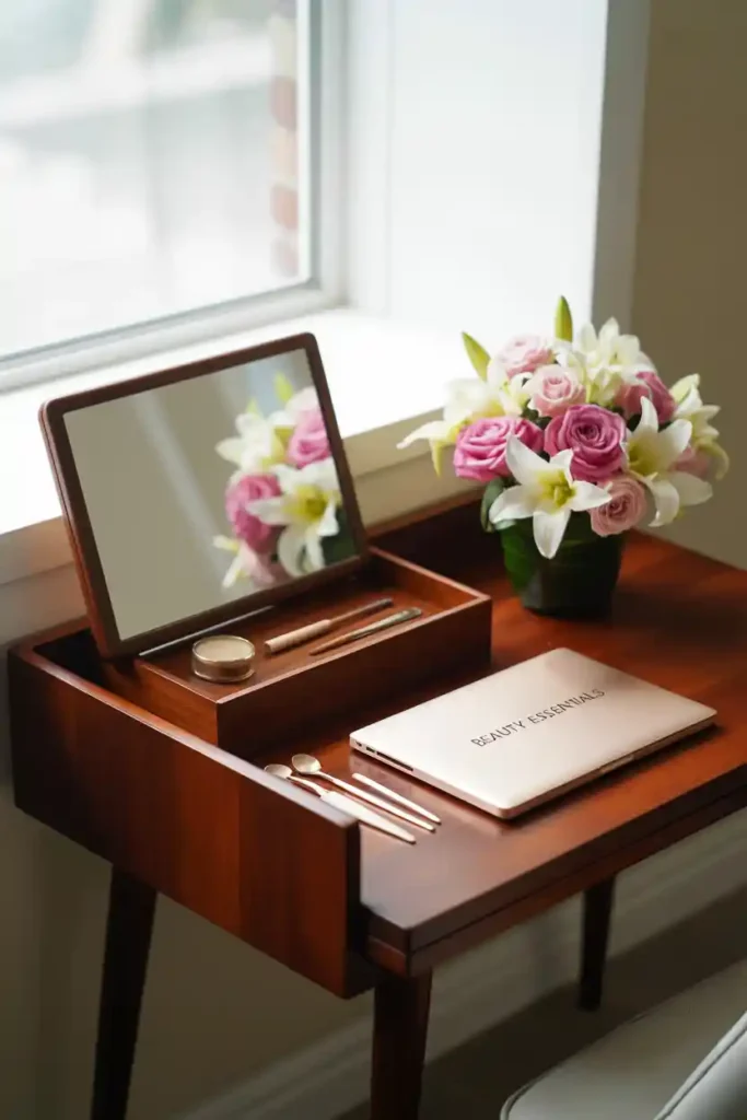 Desk-Vanity Combo with Hidden Mirror Panel