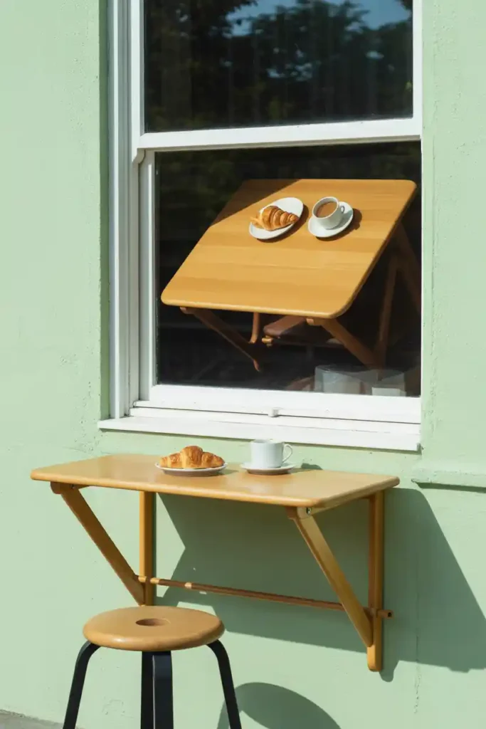 Drop-Leaf Breakfast Table Mounted to Wall