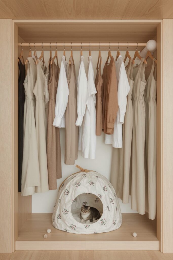 Open Wardrobe with Built-In Cat Den
